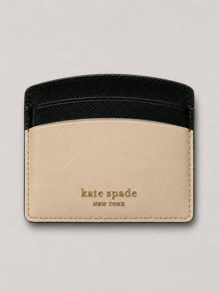 Kate Spade Card Holder Beige Black Saffiano Leather Slim Wallet
